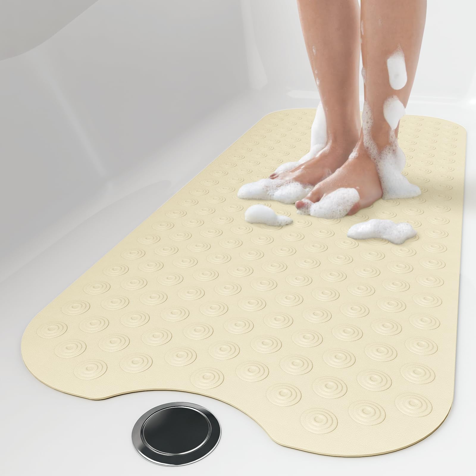 Yolife No Suction Cup Bath Mat: 40x100CM Extra Long Bathmat│Perfect for Refinished Bathtub Mat│Made of Nature Rubber│a Blessing for the Elderly and Children (Beige)