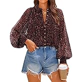 ZESICA Women's Floral Print Blouse 2026 Long Sleeve Button Down Casual Fall Boho Oversized Tops Shirts