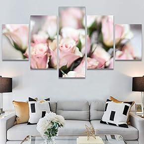 SIGNWIN 5 Panel Canvas Wall Art Pink Arrangement...