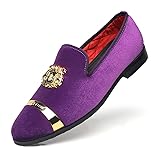 FOEVTRUE Men's Loafers Velvet Shoes with Gold