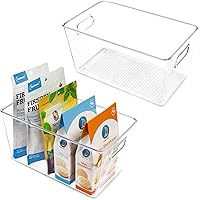 Vtopmart Clear Plastic Pantry Organizer Bins, 2 PCS Food Storage Bins with Handle for Refrigerator, Fridge, Cabinet…