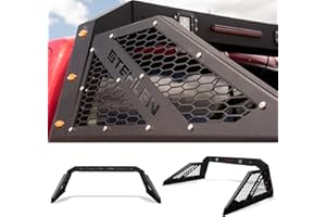 Stehlen 642167842477 Universal Adjustable Truck Bed Chase Rack Roll Bar with 3rd Third Brake Light & 2X LED Work Lamps Bars & 6X Amber Side Marker - Matte Black