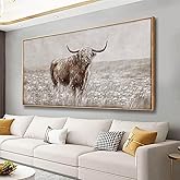 Farmhouse Highland Cow Wall Decor on Canvas with Framed Large Landscape Brown Artwork for Bedroom Living Room Office Decor 29x58 Inch