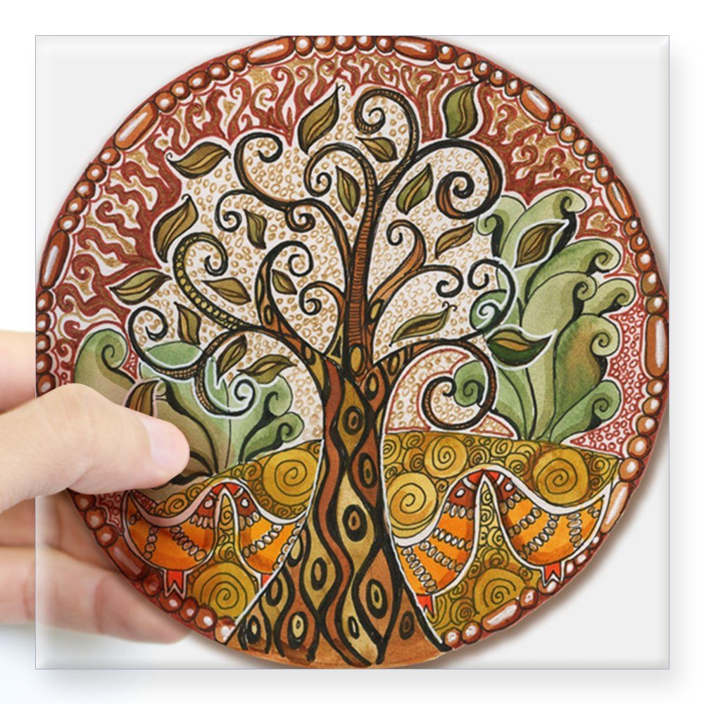 CafePress Baum des Lebens quadratisch Aufkleber 3 x 3, farblos, 5x5
