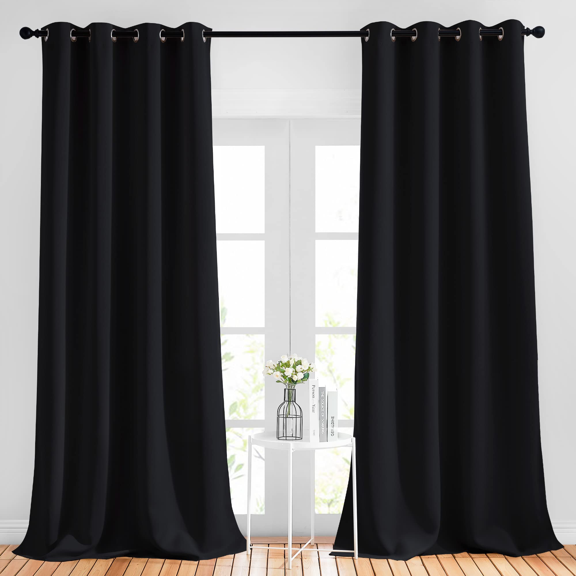 Photo 1 of NICETOWN Blackout Black Curtains & Drapes 90 inches Long - Grommet Thermal Insulated Blackout Drapes Light Blinds Room Darkening Window Treatments for Bedroom (2 Panels, W52 x L90, Black)