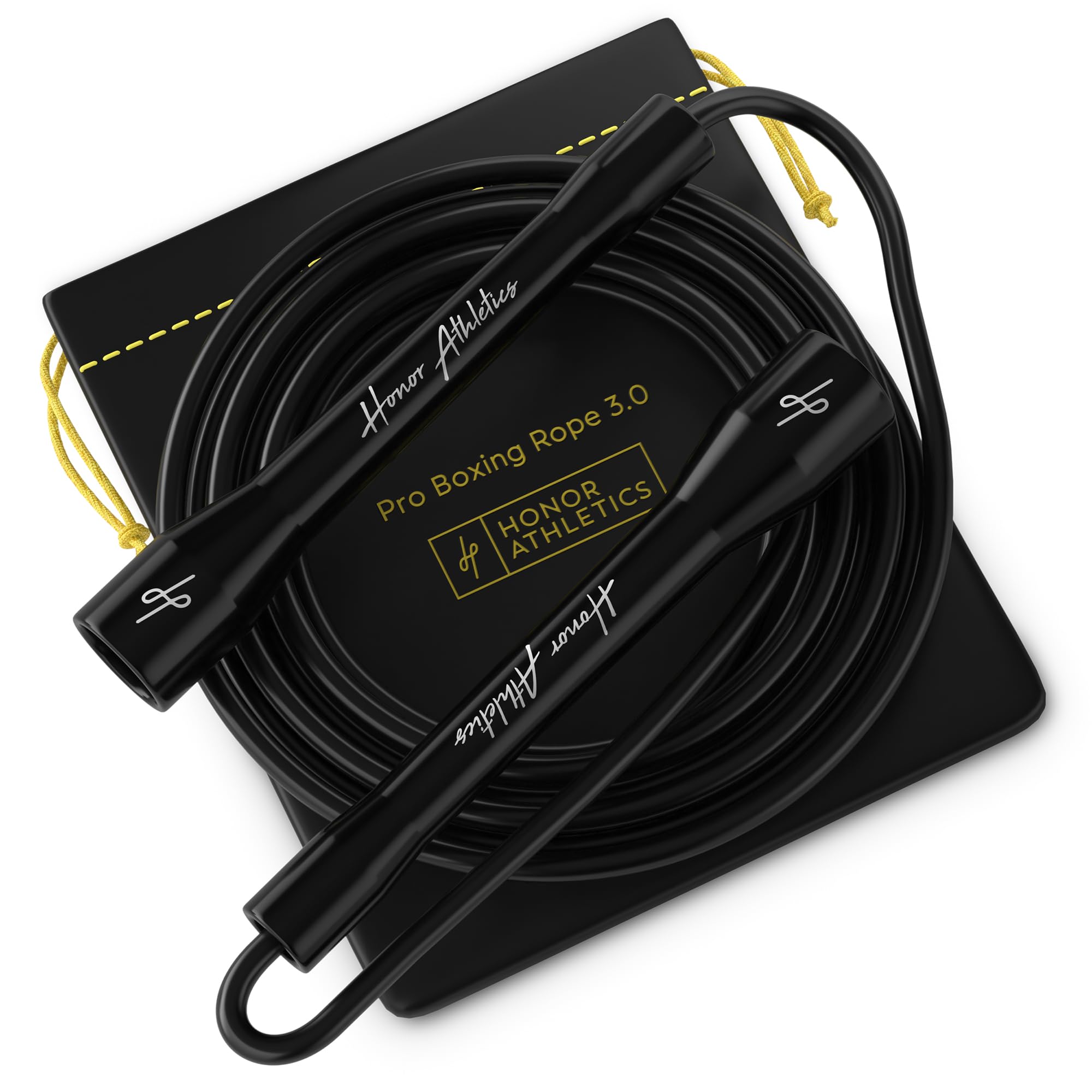 Photo 1 of Honor Athletics | Pro Boxing Rope 3.0 | 5.3mm Jump Rope Indoor/Outdoor Adjustable For Boxing | Ultra-Durable, Non-Kinking TPU-PVC blend / Unbreakable Handles | Adjustable | Skipping Rope (Black Handle / Black Cord)