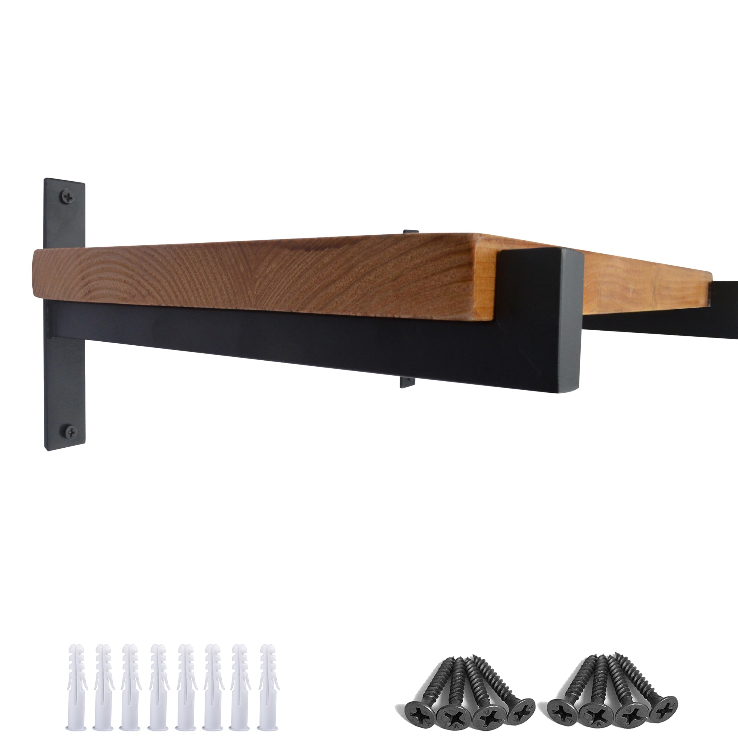 OVOV 2 Pcs Floating Shelf Bracket 10 Inch Heavy Duty Black Wall Brackets for Shelves Industrial Shelving Brackets Metal Shelf Support with Lip