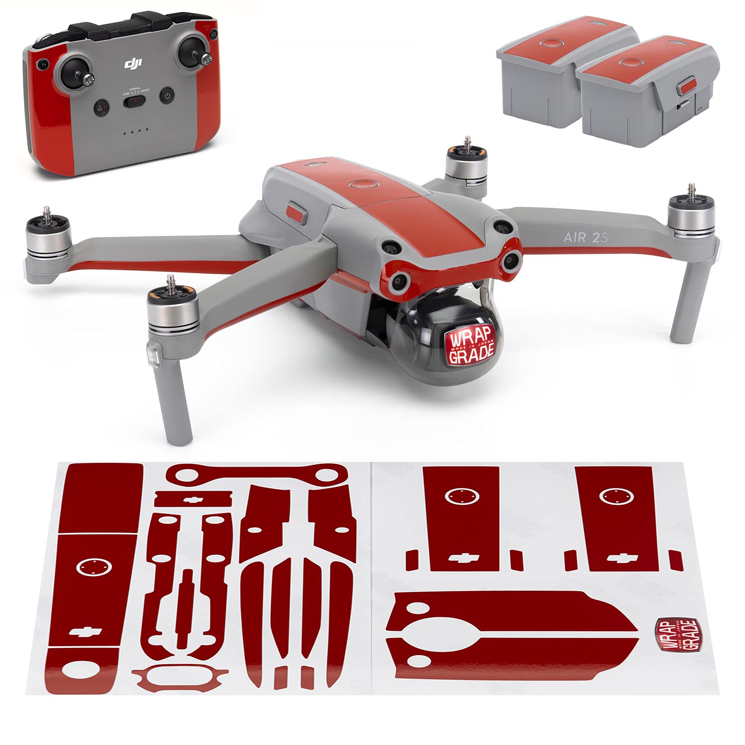 Wrapgrade Skin compatible with DJI Air 2S | Accent Color B (SUPER RED)