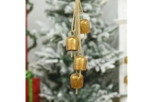 Vuskly Gold Metal Vintage Bells with Jute Hanging Rope, Decorative Cow Bell for Weddings, Parties, and Christmas Wreaths, 1.7W x 2.8H