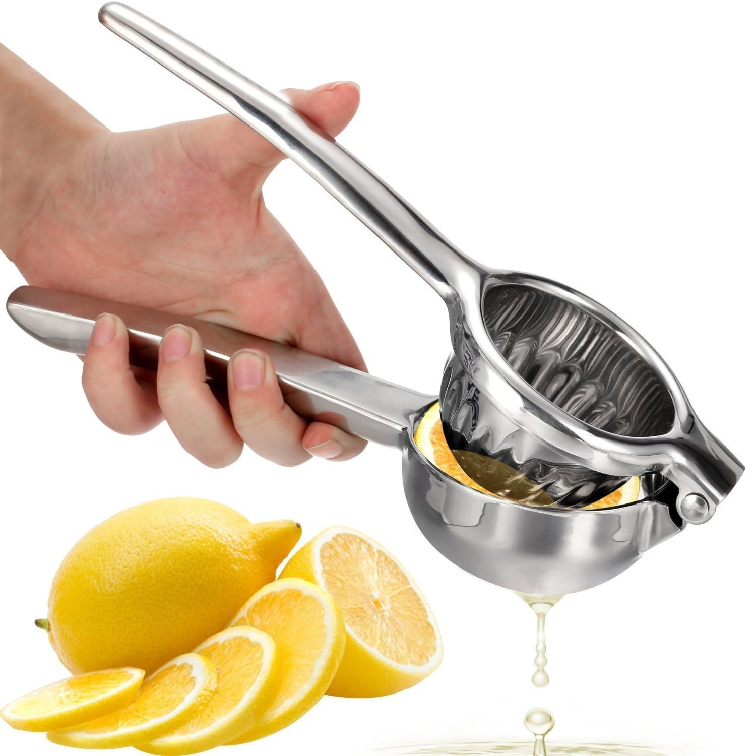 OVOS Citrus Juicer Lemon Press Squeezer Made from Unbreakable 18/8 Stainless Steel Manual Orange Lemon and Lime Juice Fruit Squeezer for Maximal BPA Free and Dishwasher Safe (Silver)