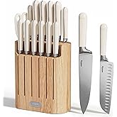 SMIRLY 14-Piece Kitchen Knife Set with Block, Razor-Sharp, Cream White | High Carbon Stainless Steel Blades, Dishwasher Safe, with a Magnetic Block for Slicing, Chopping and Everyday Meal Prep