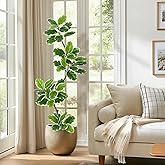 GarveeHome Fiddle Leaf Fig Tree Artificial Indoor, 5 ft Tall Faux Rubber Tree with Sphere Planter, Tall Artificial Plants with Moss for Home Decor Office Living Room