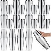 Zhehao 24 Pcs Silver Cocktail Shaker Professional Bar Boston Shaker Set Stainless Steel Martini Shake Drink Mixer Basic Tool Weighted Shake Metal Can Bartending Tins for Beginner, 18oz, 28oz