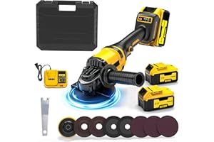 Cordless Angle Grinder: 4-1/2 Inch Brushless Battery Grinder Tool with 2X 4.0Ah Batteries＆Charger, Power Angle Grinders for C