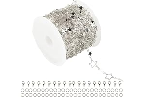 YOUBEIYEE 16.4 Feet/ 5 Meters Chain for Jewelry Making, Silver Plated Brass Hollow Star Shaped Link Chain Necklace Anklet Jewelry DIY Accessories with Lobster Claws Jump Rings