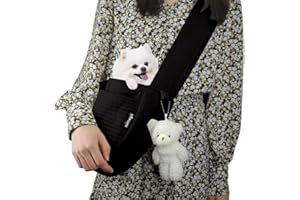 NATUYA Small Dog Carrier Sling Cat Sling-Dog Slings for Carrying Small Dogs-Adjustable Strap Hand Free Pet Puppy for Outdoor Traveling Subway (Black, Canvas-Adjustable Strap)