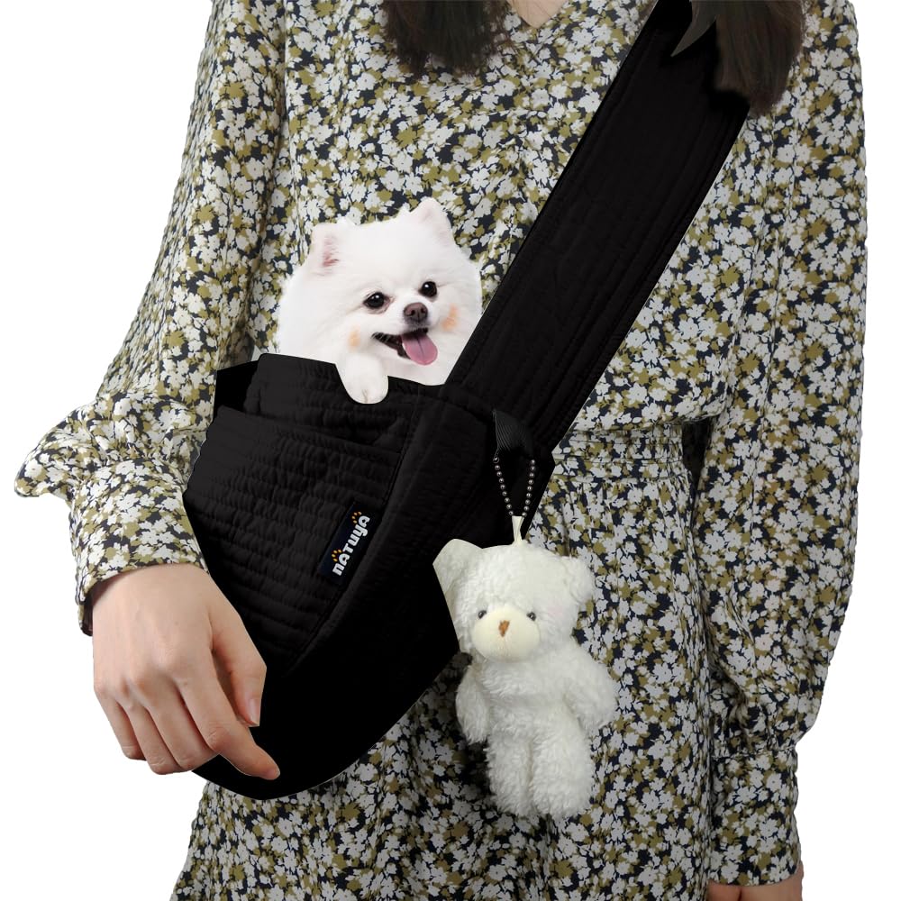 Photo 1 of NATUYA Small Dog Carrier Sling Cat Sling-Dog Slings for Carrying Small Dogs-Adjustable Strap Hand Free Pet Puppy for Outdoor Traveling Subway (Black, Canvas-Adjustable Strap)