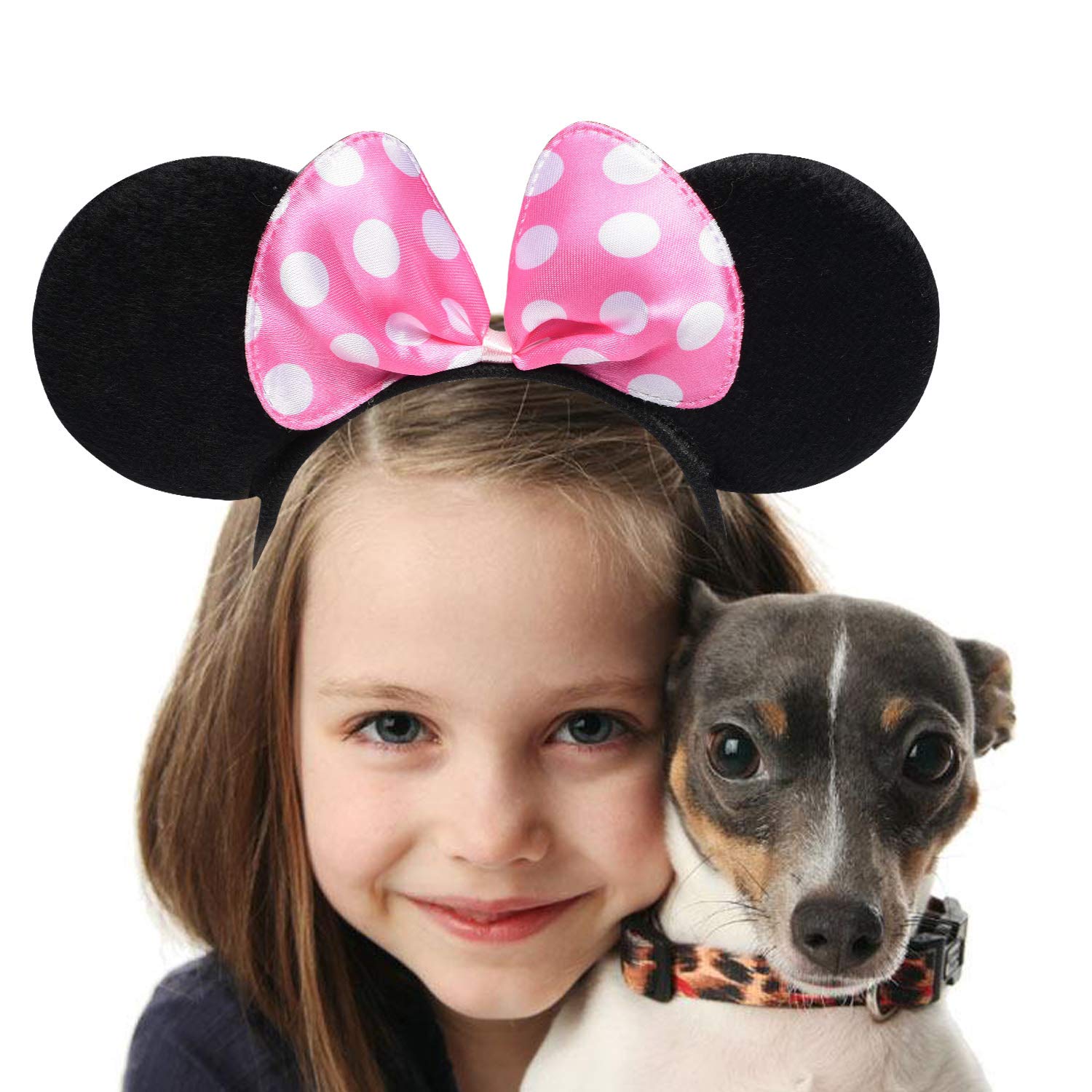 Picoway Mouse Ears Solid Black & Pink Bow Headband Set of 20: Beauty