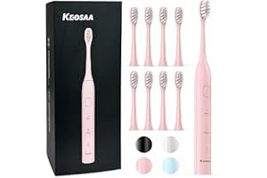 keosaa Pink Electric Toothbrush with 8 Brush Heads, Sonic Toothbrush with Fast Charge 4 Hours Last 60 Days, 2-Min & 30s Smart Timer, IPX7 Waterproof(Pink)