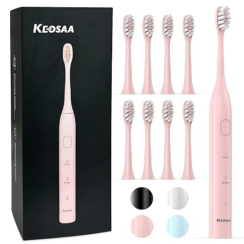 keosaa Pink Electric Toothbrush with 8 Brush Heads, Sonic Toothbrush with Fast Charge 4 Hours Last 60 Days, 2-Min & 30s Smart Timer, IPX7 Waterproof(Pink)