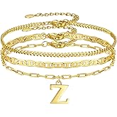 Gold Initial Bracelets for Women Gifts - Dainty 14K Gold Plated Layered Letter Bracelet Set Trendy Personalized A-Z Bracelets Jewelry Gifts for Her