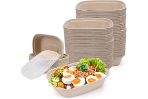 Kaderron 43 oz 50 Pack Large Paper Bowls with Lids, Disposable Bowls Bulk Leakproof and Microwave Safe for Hot/Cold Use (43OZ-50PACK)