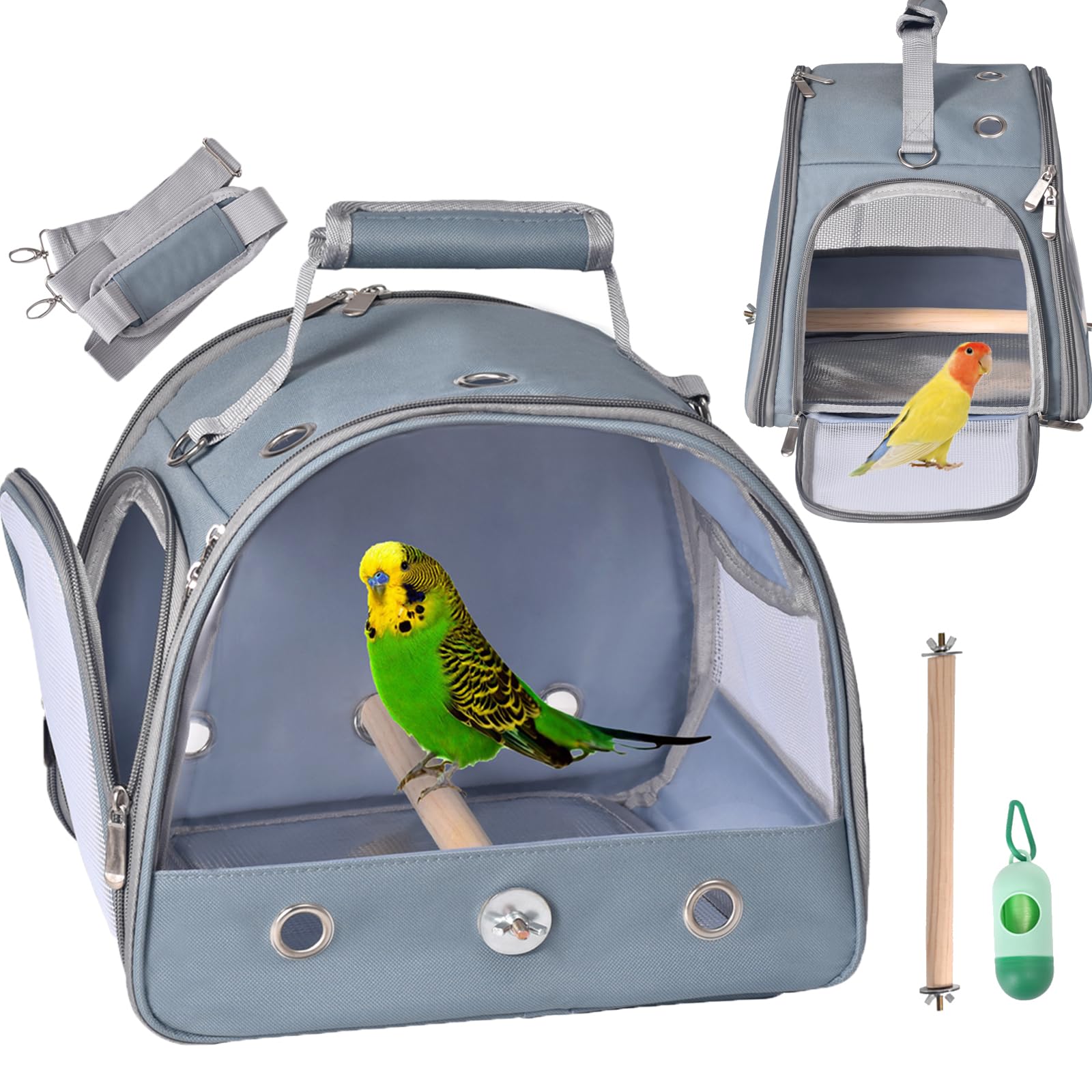 Photo 1 of FCQQYWZ Bird Carrier Travel Cage with Stand (with Tray), Small Bird Travel Carrier for Parrot, Small Bird Cage for Travel Parakeet Carrier with Shoulder Strap, Side Access Window (Blue)