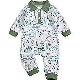 Thorn Tree Baby Boy Golf Outfit Golf Cart Print Romper Turn Down Collar Buttons Long Sleeve Infant Newborn Fall Clothes