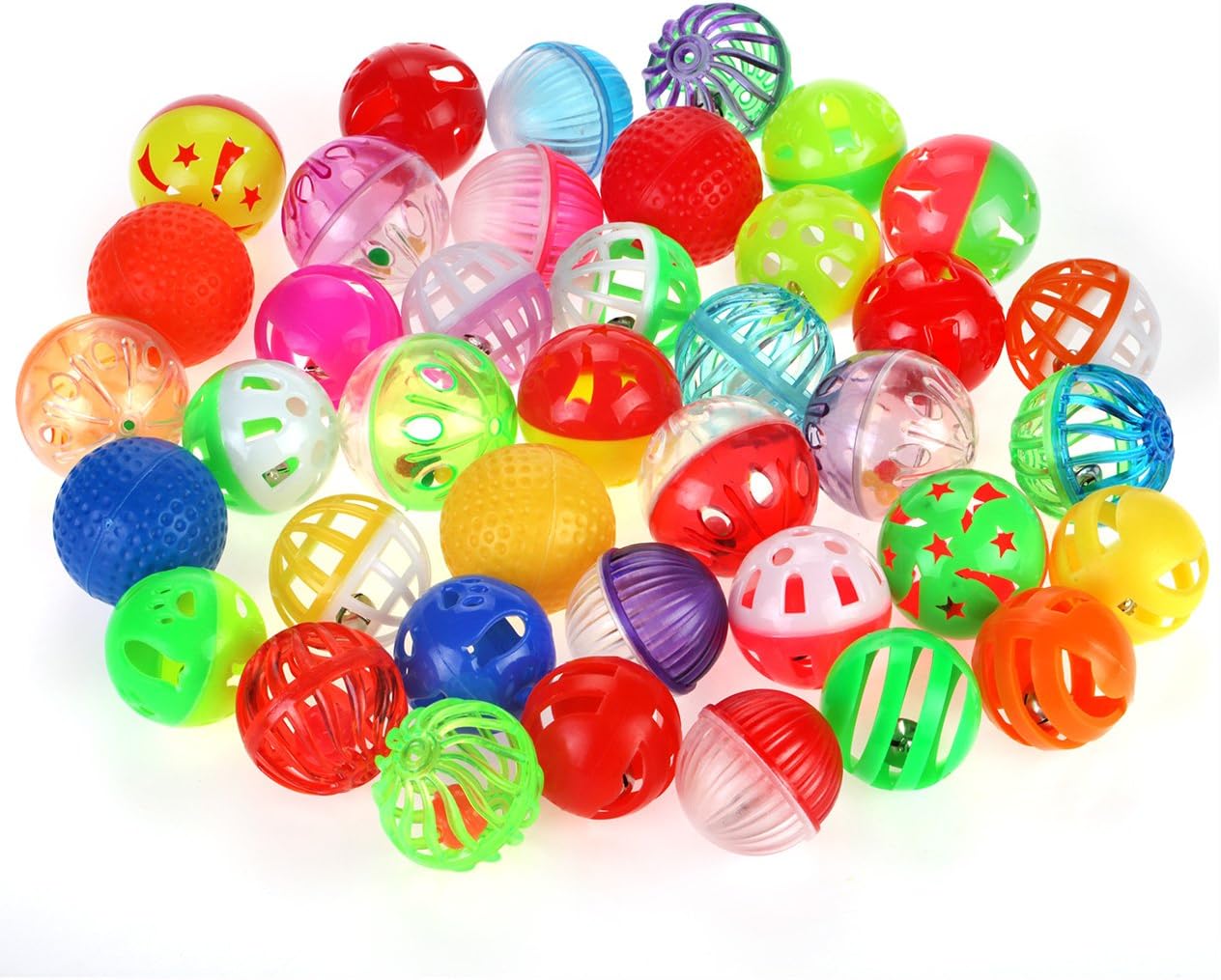 Chiwava 48 Pack Plastic Noisy Cat Toy Balls with Bell Kitten Chase Toy 8 Types Assorted Color Size : Pet Supplies