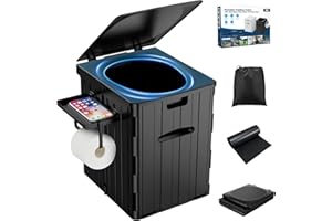 XL Portable Toilet for Adults, Extra Large 15.4"H Foldable Camping Toilet with Detachable Phone Shelf and Toilet Paper Holder