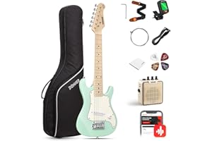 Donner 30 Inch Electric Guitar Kid Beginner Kit ST Style Mini Size ST Electric Guitar Junior Starter Package Surf Green with 