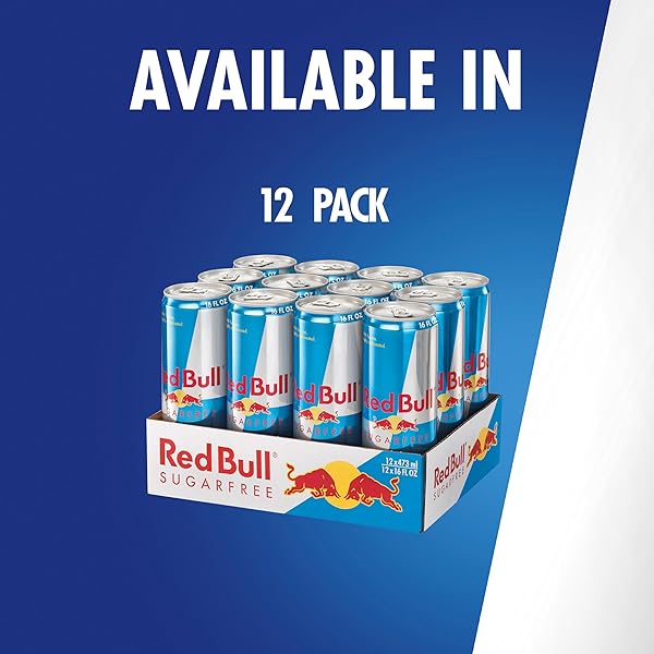 RED BULL SUGAR FREE ENERGY DRINK WITH 151MG CAFFEINE PLUS TAURINE & B VITAMINS, 16 FL OZ, PACK OF 12 CANS