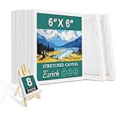 ESRICH Small Stretched Canvas for Painting 6x6 inch, 2/5''Profile Art Primed 8 Pack Canvases for Painting, Cotton Small Professional Blank Paint Canvas for Kids and Art Supplies, for Acrylics, Oils.