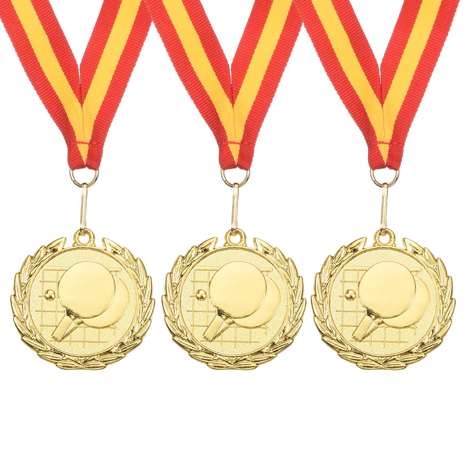 PATIKIL 2" Ping Pong Medals, 3 Pack Table Tennis Award Medals Gold Medal with Ribbon Red Yellow for Games Sports Competitions