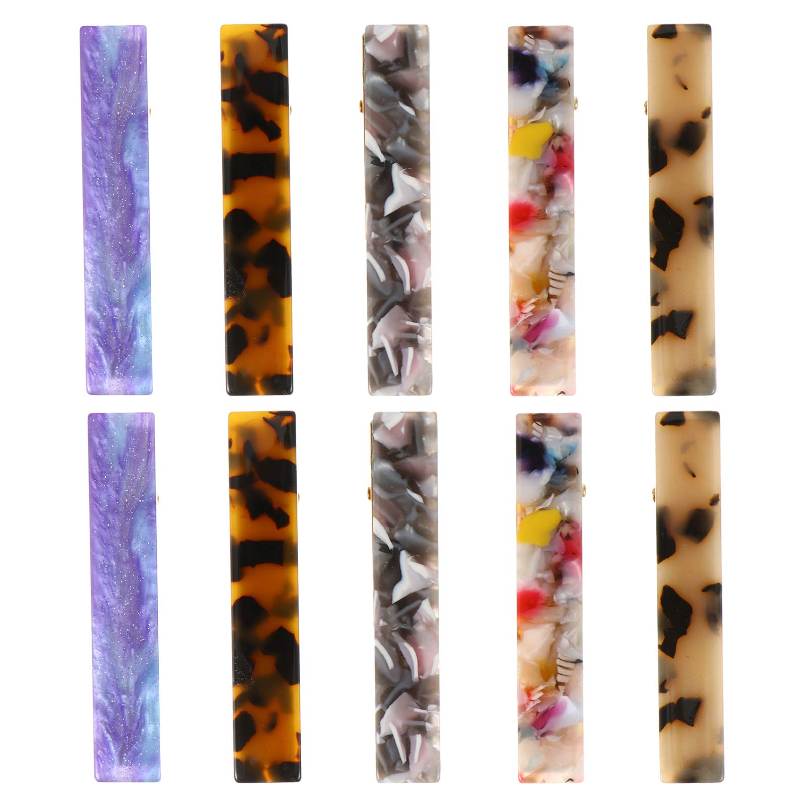 FRCOLOR 10pcs Retro Large Acrylic Barrettes Tortoise Shell Rectangular French Automatic Hair Clip alligator Duckbill Clips for Women Girls