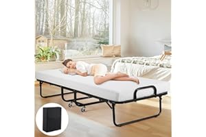 MAMIZO Folding Bed with Mattress for Adults - 75" x 31" - Cot Size, Portable Rollaway Bed with Luxurious 4 Inch Thick Memory Foam Mattress and Dust Proof Cover, Easy Storage Foldable Bed