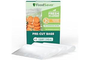 FoodSaver Quart Pre-Cut Vacuum Seal Bags, Easy Use Vacuum Storage Bags, Align to Seal and Tear to Open Vacuum Sealer Storage Bags, 43 Pack