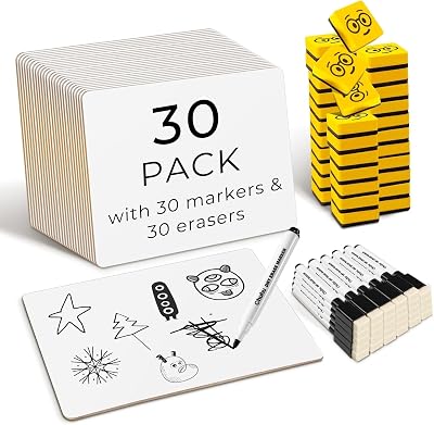 Ohuhu 30 Pack A4 Double-Sided Mini Whiteboards with 30 Pens & 30 Erasers