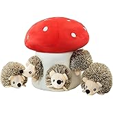 YOUBEMAGIC Dog Hide and Seek Toys Puppy Chew Squeaky Toys Plush Mushroom&Bamboo&Shell Hideout Stuffing with Squeakers Animals (Mushroom Hideout with 5 Hedgehog Brown)