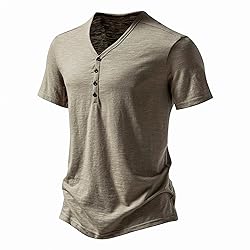 Men's V Neck Henley T-Shirts Classic Comfort Soft