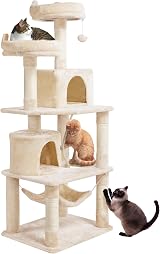 Yaheetech 158cm Multi-Level Cat Tree Beige with Condos Perches Hammock