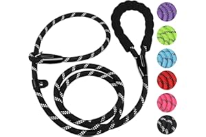 BOOEUDI Dog Leash, 6 FT Heavy Duty Dog Leashes, Durable Premium Quality Strong Rope Slip Leash with Comfortable Padded Handle and Highly Reflective Threads for Small Medium and Large Dogs, (Black)