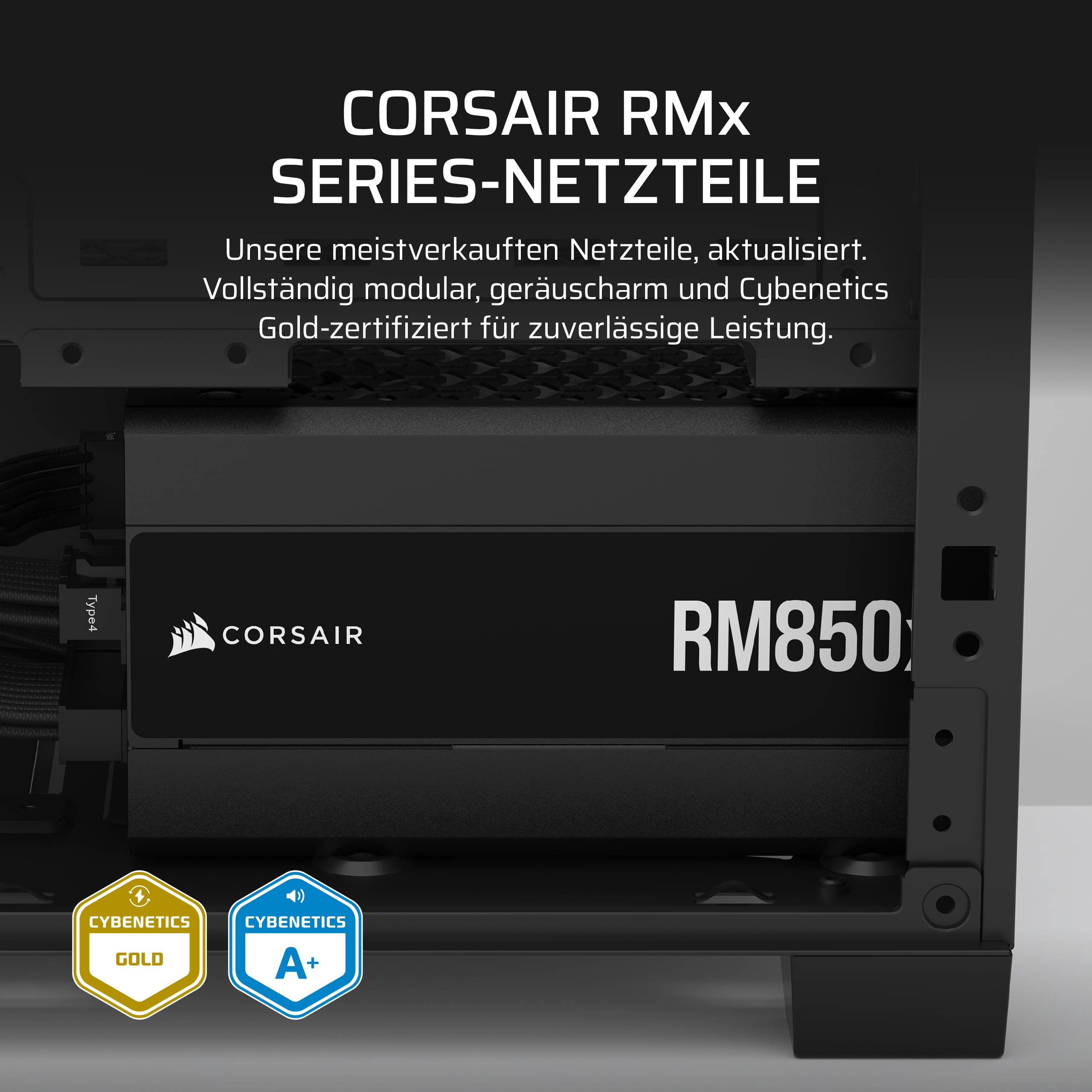 CORSAIR RM850x Vollständig modulares, geräuscharmes ATX-Netzteil – ATX 3.1-kompatibel – PCIe 5.1-Unterstützung – Cybenetics Gold-Effizienz – Native 12V-2x6-Anschluss – Schwarz 2
