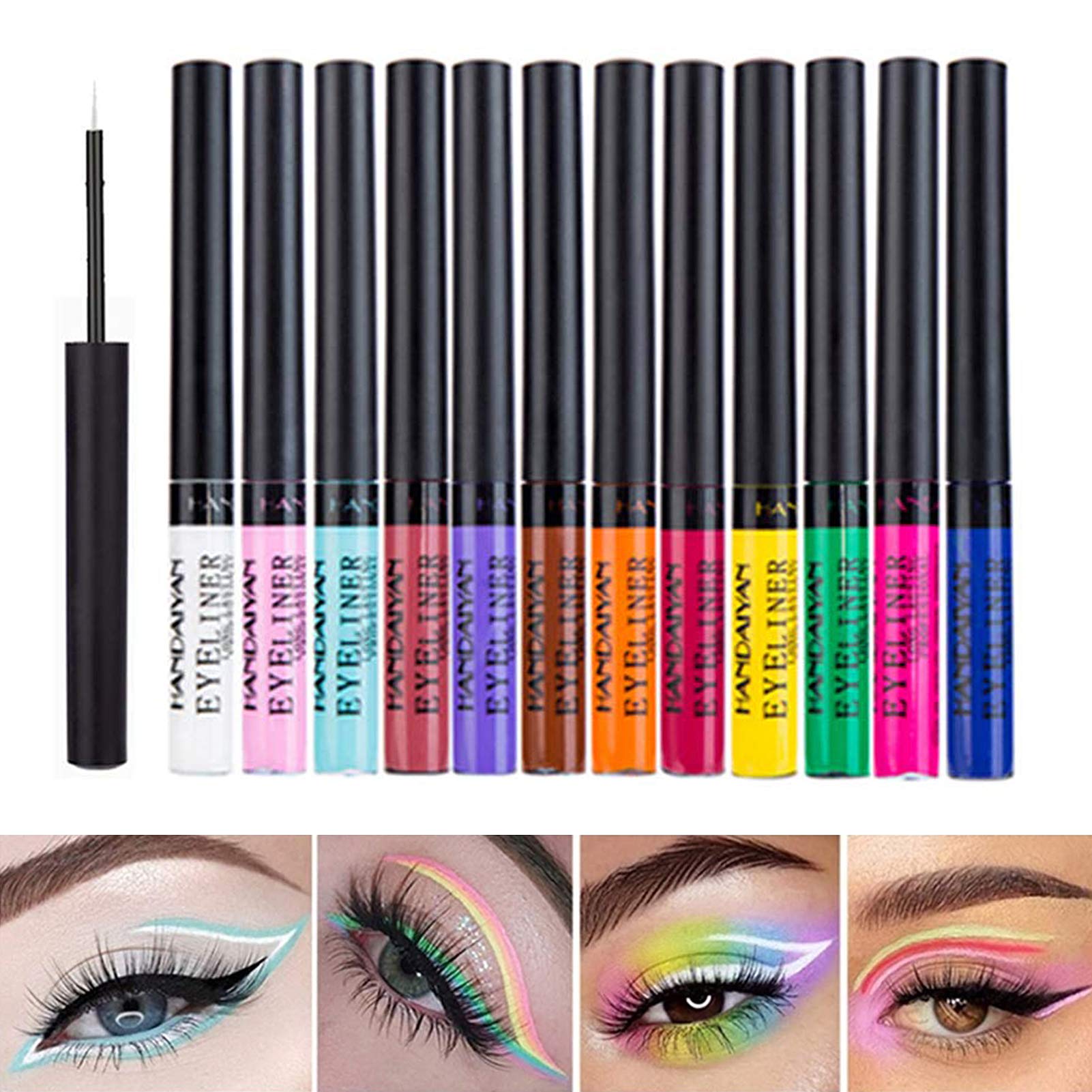 Matte Liquid Eyeliner, 12 Colours Glitter Liquid Eyeliner Set Lasting Waterproof Colourful Eyeliners High Pigmented Colorful Eye Liner Pen Set Face Lips Art for Party Festival Makeup,Luckine