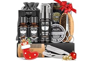 COMFY MATE Isner Mile Beard Grooming Kit for Men Care: Trimming Sets with Beard Wash - Oil - Balm - Brush - Comb & Straight Razor, Birthday Christmas Gifts Mens Stocking Stuffers for Him Boyfriend Dad Husband