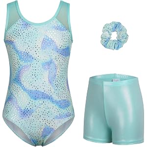 beautyin Gymnastics Leotards for Girls Sparkle Ballet Dance Active Unitards | Biketards with Short & Hairband, Sparkle Design
