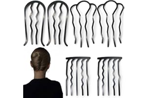 SUPGOODOM 6 PCS Metal Hair Side Combs Hair Pin Hair Fork Clip Teeth Stick for Updo Bun, U Shape Hair Accessories for Vintage Hairstyle, Matte Black for Fine Hair
