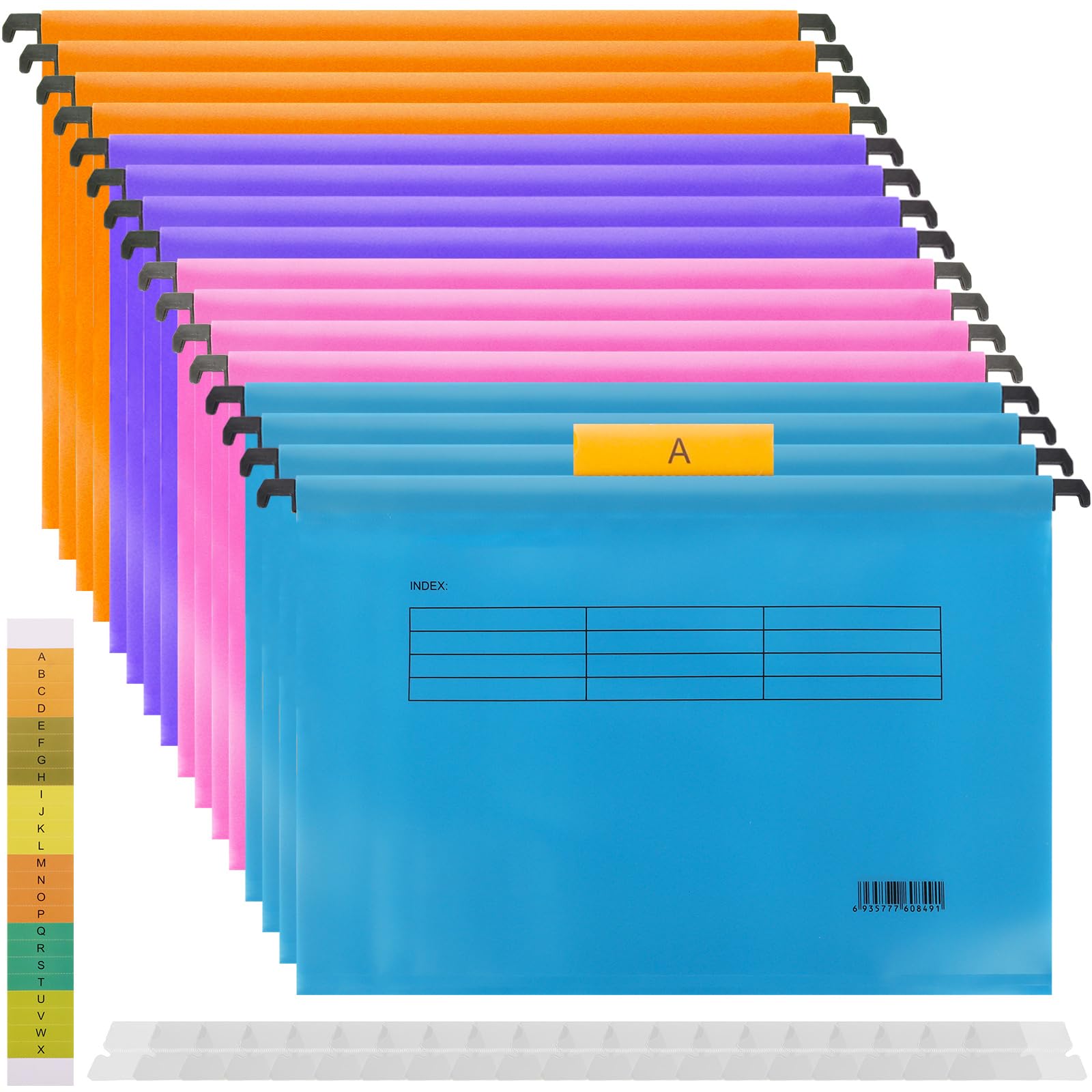AKOLAFE 16 Pack Filing Cabinet Suspension Files A4 Hevy Duty A4 Filing Cabinet Dividers Foolscap Mixed Colour Hanging Files with Tabs and Inserts for Office, Home and School