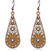 JIMARIN Handmade Bohemian Tribal Retro Copper Crystal Teardrop Dangle Drop Earrings National Style Geometry Colorful Enamel Flower Hook Earrings for Women