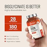 VitaBright Iron Supplements 28mg | 180 Gentle Tablets | Non Constipating view 8